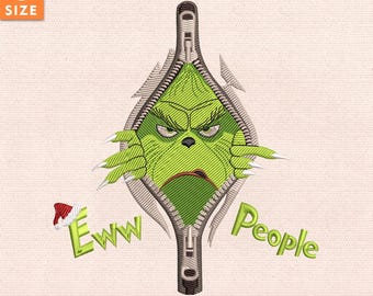 Christmas Grumpy Character Embroidery Design, Funny Holiday Needlepoint, Festive Green Character, Instant Download