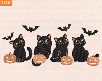 Desenho de bordado de gato fantasma, ponto retrô de gato preto, arquivo de bordado assustador de Halloween, desenho fofo de fantasma de outono, download instantâneo