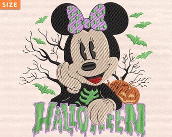Desenho de bordado de rato esqueleto fofo para o Halloween, arquivo de ponto cruz "Doces ou travessuras" para crianças, estilo assustador, download instantâneo