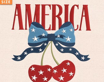 アメリカンチェリー刺繍デザイン、7月4日チェリー刺繍デザイン、USA刺繍3サイズ、アメリカンガーリー刺繍、即時ダウンロード