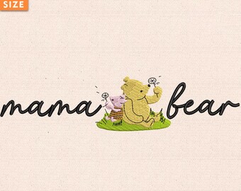 Mutter Tag Stickdatei, Mama Bär Stickdatei, Mama Bär Cartoon Stickdatei, Sofort Download