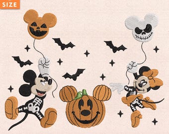 Desenho de bordado de abóbora com ratinho fofo, ponto de outono para artesanato de Halloween e projetos de outono, download instantâneo