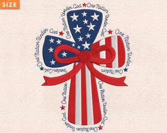 Eine Nation unter Gott Stickmuster, Jesus 4.Juli Stickmuster, Amerika Kokette Schleife Stickmuster, Instant Download