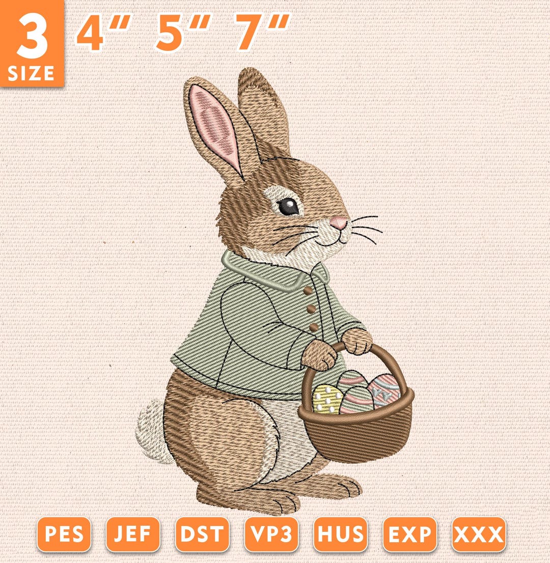Easter Bunny Embroidery Design, Rabbit Basket Eggs Spring Machine ...