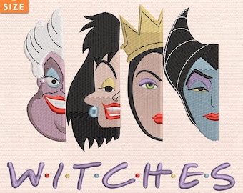Spooky Wicked Witches Embroidery Design, Dark Halloween Villain Portrait Machine Embroidery File, Gothic Inspired Art, Instant Download