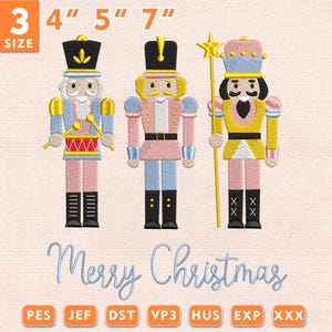 God jul Nötknäppare broderifil, Nötknäppare Trio maskinbroderidesign, Holiday Soldier Stitch, omedelbar nedladdning
