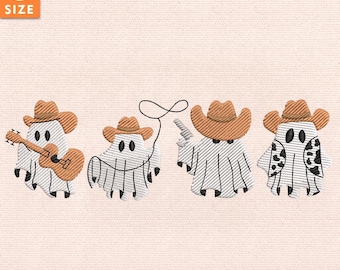 Cowboy Ghosts Embroidery Design, Western Halloween Stitch File with Cute Cowgirl Ghosts and Boohaw Style, Instant Download