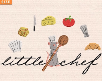 Desenho de bordado do Reino Mágico, Bordado do Pequeno Chef, Arquivo de bordado do Chef Ratatouille Divertido, Só Vim Pelo Lanche, Download Instantâneo