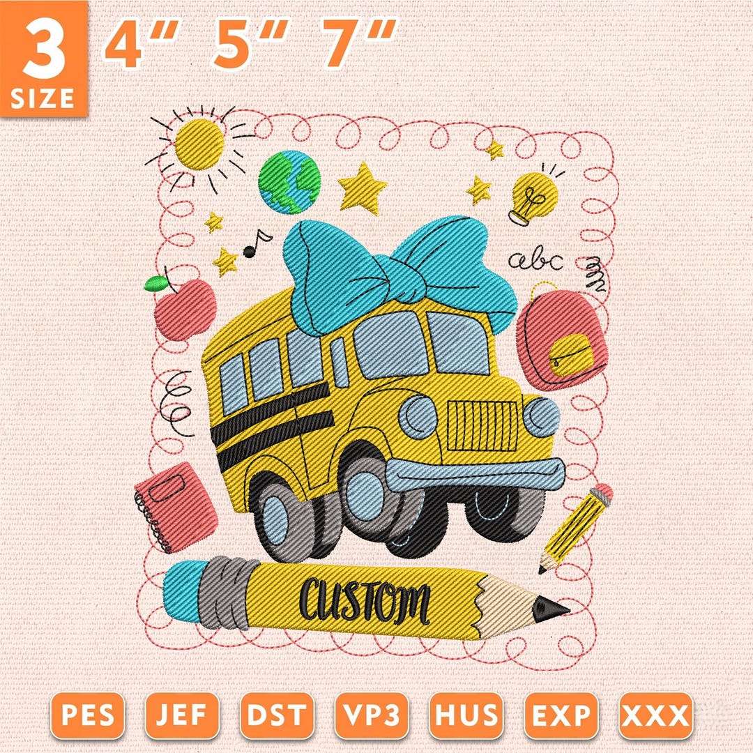 Custom Back to School Embroidery Design, Personalized First Day of ...