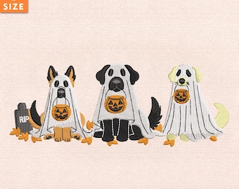 Ghost Dogs Halloween Embroidery Design Bundle, Cute Spooky Dog Machine Embroidery Pattern, Trick or Treat Embroidery File, Instant Download