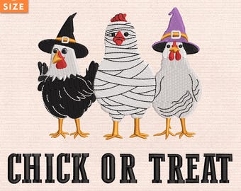 Halloween Huhn Stickdatei, Süßes oder Saures Huhn Stickdatei für Herbst Projekte, 3 Größen, Instant Download
