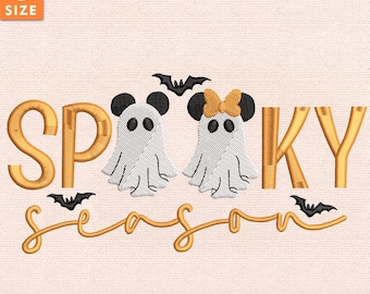 Spooky Season Embroidery Design, Cute Ghost with Mouse Ears Stitch File for Halloween Projects, Fall Decor and Apparel, Instant Download