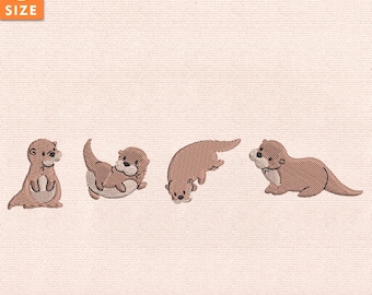 Cute Otters Embroidery Design, Funny Otters Embroidery File, Animal Embroidery Machine File, Instant Download