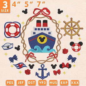 Cruise Ship Nautical Wreath Machine Embroidery Design,Cute Vacation Travel Theme, Bow & Sea Life Details,Embroidery File ,Instant Download