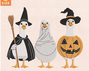 Halloween Ente Stickdatei, Halloween Stickdatei, süße Hexe Stickdatei mit Kürbis und Skelett Stil für Herbst Projekte, Instant Download