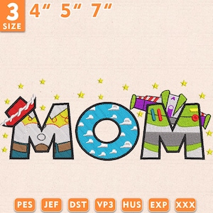 Ricamo per la festa della mamma con giocattoli e cartoni animati, disegno per ricamo per la festa della mamma, disegno carino per la festa della mamma per maglietta, download immediato