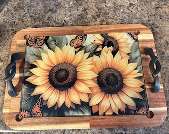 Glazen snijplankenset van acaciahout met handgrepen