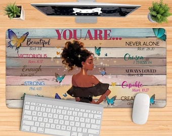 African Woman Graffiti Desk Mat with Uplifting Bible Verses (80×30 cm Mouse Pad)