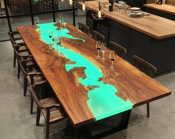 Walnut Live Edge Epoxy Dining Table – Handmade Solid Wood River Table