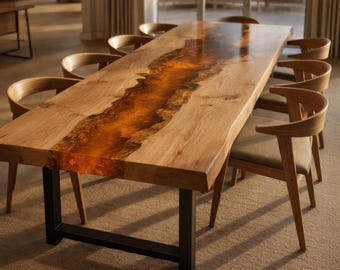 Handmade Live Edge Walnut Dining Table – Modern Epoxy Resin