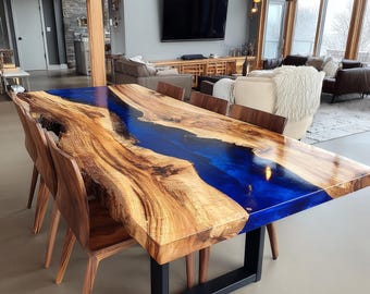 Handmade Live Edge Walnut Epoxy Resin Table - Custom Modern Design