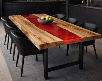 Handmade Live Edge Walnut Epoxy Dining Table – Custom Resin River