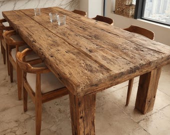 Handmade Farmhouse Oak Dining Table – Rustic Wood, Metal Legs