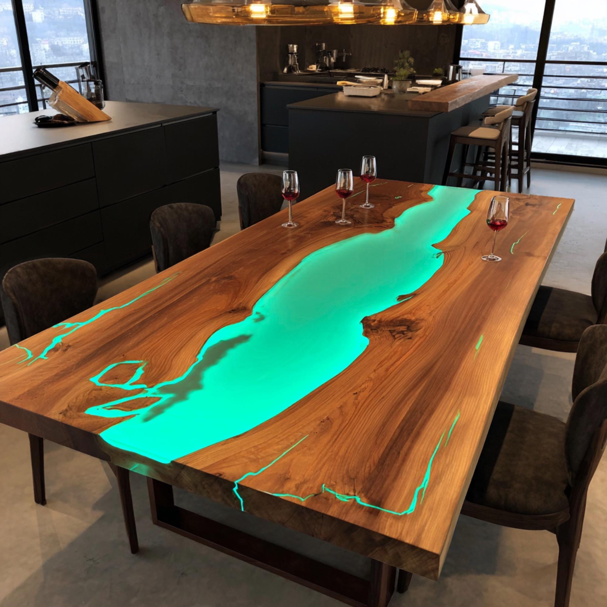 Walnut Live Edge Epoxy Dining Table – Handmade Solid Wood River Table ...