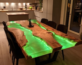 Handcrafted Live Edge Walnut Epoxy Dining Table – Custom Modern Design
