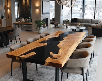 Handmade Live Edge Walnut Epoxy Dining Table – Custom Modern Design