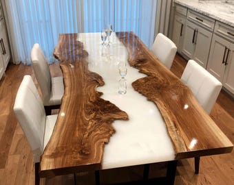 Walnut Live Edge Epoxy Dining Table – Handcrafted Solid Wood Rustic Furniture