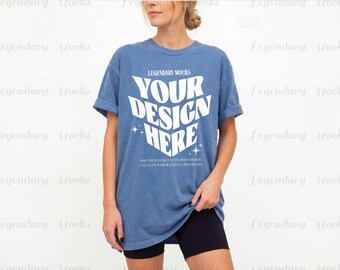 Comfort Colors Blue Jean T-Shirt Mockup, Oversized Tee (Digital Download)