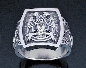 Elegante anillo de rito escocés en plata de ley ~ Estilo 100S