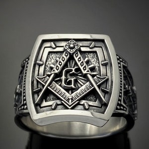 Stylish Masonic Blue Lodge Ring in Sterling Silver ~ Cigar Band Style 100