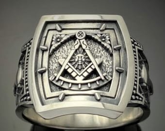 Elegante anillo de Maestro Pasado Masónico en plata de ley ~ Estilo 100PM
