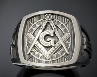 Anillo Masónico Brújula Moral en Plata de Ley ~ estilo 042a