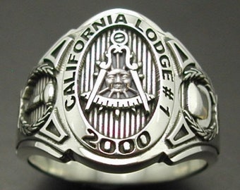 Past Master Custom Bezel Masonic Ring in Sterling Silver ~ Style 018C