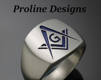 Anillo Masónico en Plata de Ley con Lados Sólidos ~ Estilo 006 M