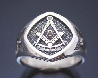 Anillo de Maestro Masónico Pasado en Plata de Ley ~ Estilo A101pm