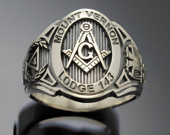 Anillo masónico de rito escocés con bisel personalizado en plata de ley ~ Estilo 025C