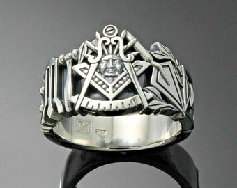 Unique Past Master Masonic Ring in Sterling Silver ~ Style 001