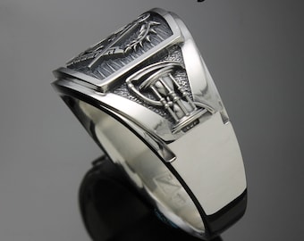 Masonic Sanduhr Ring aus Sterling Silber ~ Bandring Style 049