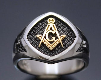 Anillo de la Logia Masónica Azul de Plata y Oro ~ Estilo A101-TT