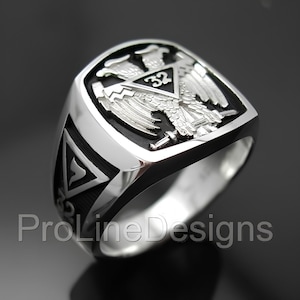 Scottish Rite 32nd Degree Double Eagle Ring in Sterling Silver ~ Style 005B