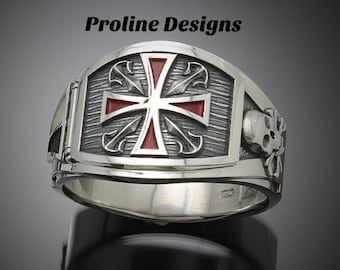Knights Templar Masonic Ring in Sterling Silver ~ Cigar Band Style 028F