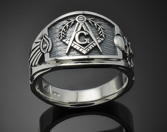 Masonic Ring in Sterling Silver ~ Cigar Band Style 027es
