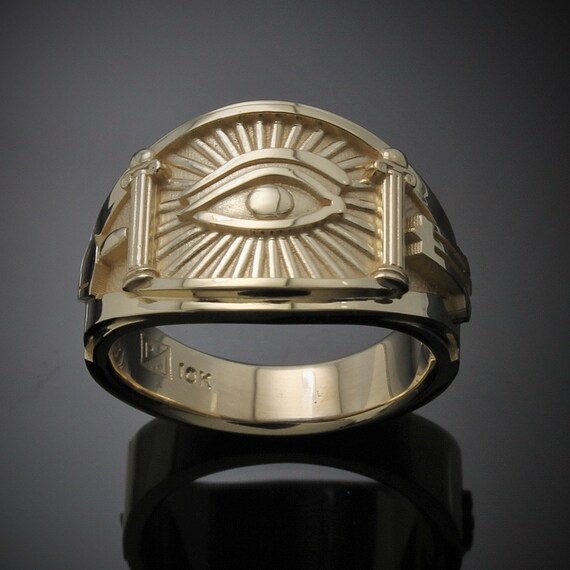 Masonic Seeing Eye Ring Cigar Band Style in Gold Style 048g Etsy