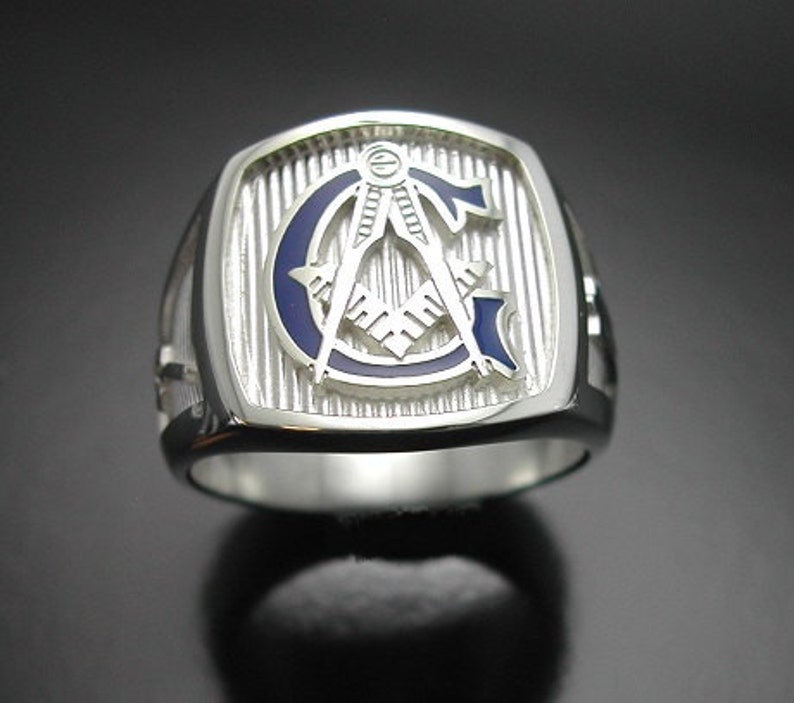 Masonic Ring Blue Lodge in Sterling Silver With Blue G Style | Etsy