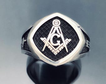 Anillo de la Logia Azul Masónica en plata de ley ~ Estilo A101-B