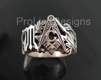Masonic Ring Unique Design in Sterling Silver ~ Style 002